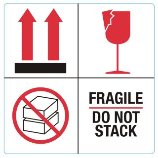 rillprint Hinweisetiketten "FRAGILE / DO NOT STACK" 1.000 Etiketten 100 x 100 mm