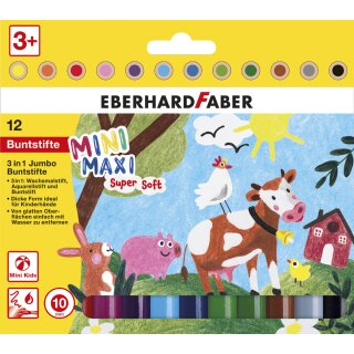 EBERHARD FABER Buntstift 3in1 Jumbo MINI MAXI 12er Etui