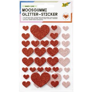 folia Moosgummi Glitter-Sticker HEARTS LOVE 50 Stück auf 2 Bögen