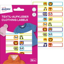 AVERY Textil-Etiketten 13 x 45 mm Tiere 36 Etiketten auf...