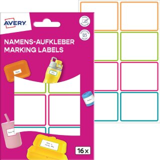 AVERY Namens-Etiketten Folie 34 x 48 mm Rahmen farbig 16 Etiketten auf 2 Bögen