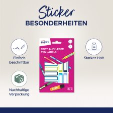 AVERY Stift-Etiketten Papier 10 x 50 mm farbige Rahmen mit Gesichtern 30 Etiketten