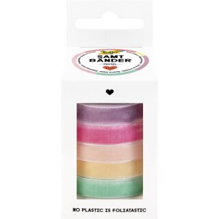 folia Samtbänder-Set PASTELL farbig sortiert 5 Bänder á 2 Meter
