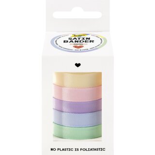 folia Satinbänder-Set PASTELL farbig sortiert 5 Bänder