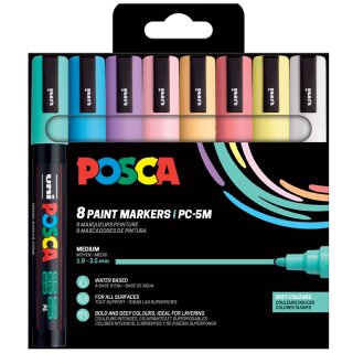 POSCA Pigmentmarker PC5M softe Farben 8er Etui
