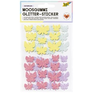 folia Moosgummi Glitter-Sticker BUTTERFLIES 40 Stück auf 2 Bögen