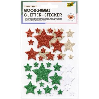folia Moosgummi Glitter-Sticker STARS XMAS 50 Stück auf 2 Bögen