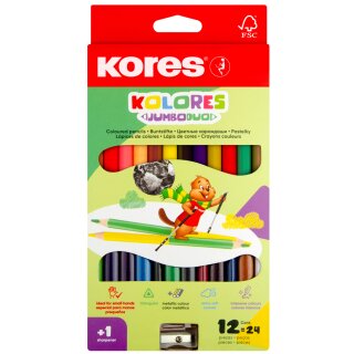 Kores Buntstifte Kolores JUMBO DUO 12er Karton-Etui + GRATIS Spitzer