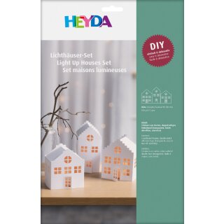 HEYDA Lichtdorf-Bastelset Häuser Karton weiß 3-teilig