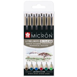 SAKURA Fineliner PIGMA MICRON 05 Erdfarben 6er Etui