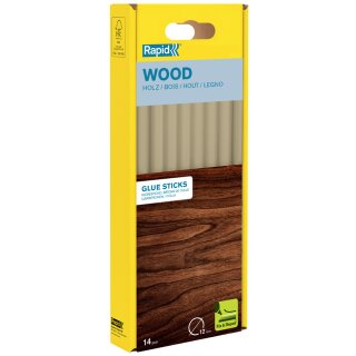 Rapid Klebepatrone Holz 12 mm Durchmesser lang gelblich 14 Stück (250 g)