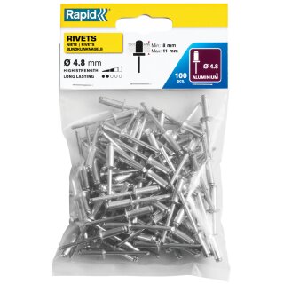 Rapid Blindniete Standard 4,8 x 14 mm aus Aluminium 100 Stück