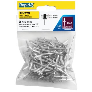 Rapid Blindniete Standard 4,0 x 12 mm aus Aluminium 100 Stück