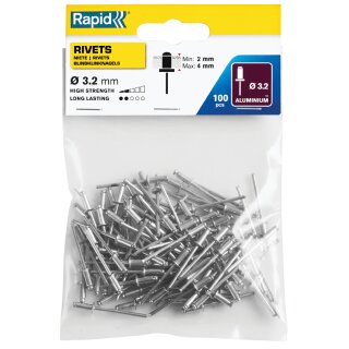Rapid Blindniete Standard 3,2 x 8 mm aus Aluminium 100 Stück