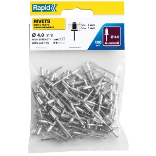 Rapid Blindniete Standard 4,0 x 8 mm aus Aluminium 100 Stück