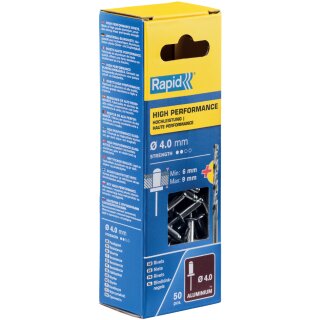 Rapid Blindniete Universal 4,0 x 12 mm aus Aluminium 50 Stück + Bohrer