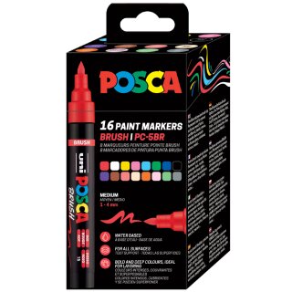 POSCA Pigmentmarker PC-5BR BRUSH 16er Etui farbig sortiert