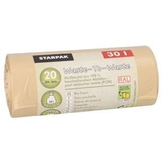 STARPAK Müllbeutel "Waste-to-Waste 30 Liter braun