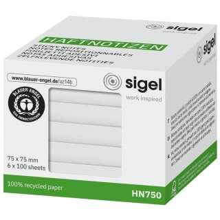 sigel Haftnotizen 75 x 75 mm blanko weiß 6 Blöcke á 100 Blatt