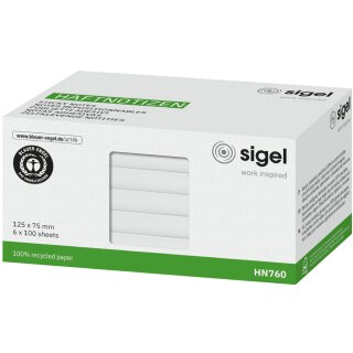 sigel Haftnotizen 125 x 75 mm blanko weiß 6 Blöcke á 100 Blatt