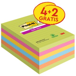Post-it Haftnotizen super sticky notes liniert 101 x 152 mm 6 Blöcke á 90 Blatt