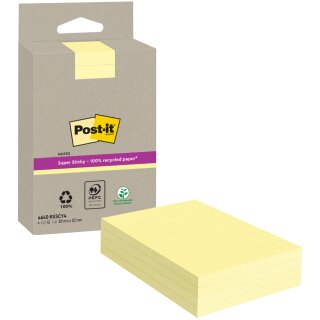 Post-it Haftnotizen super sticky Recycling notes liniert gelb 4 Blöcke á 45 Blatt