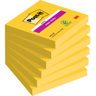 Post-it Haftnotizen super sticky notes 76 x 76mm ultragelb 6 Blöcke á 90 Blatt