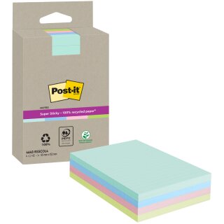 Post-it Haftnotizen super sticky Recycling notes liniert farbig sortiert 4 Blöcke