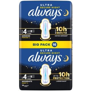 always Damenbinde Ultra Day Secure Night mit Flügeln