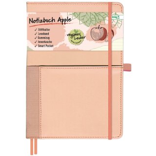 RNK Verlag Notizbuch Vegan "Apple" liniert DIN A5 pastell-rot 96 Blatt