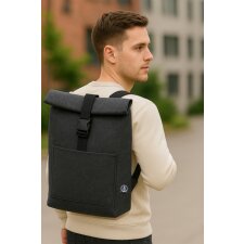 STOP Rolltop-Notebook-Rucksack RPET-Filz dunkelgrau