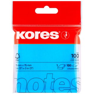 Kores Haftnotizen "NEON NOTES" 75 x 75 mm blanko blau 100 Blatt