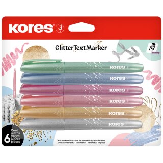 Kores Textmarker "Glitter" Stiftform 6er Set