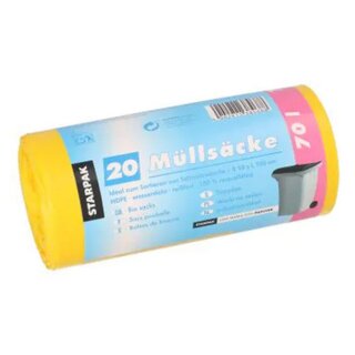 STARPAK Mülleimerbeutel HDPE 70 Liter gelb 20 Beutel auf Rolle
