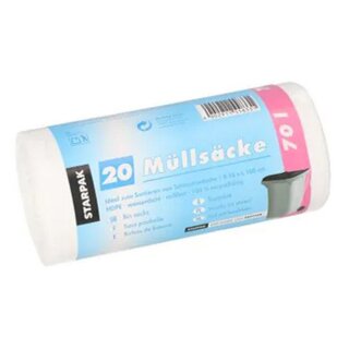 STARPAK Mülleimerbeutel HDPE 70 Liter weiß 20 Beutel auf Rolle