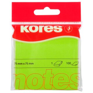 Kores Haftnotizen "NEON NOTES" 75 x 75 mm blanko grün 100 Blatt