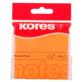 Kores Haftnotizen "NEON NOTES" 75 x 75 mm blanko orange 100 Blatt