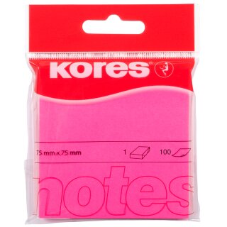 Kores Haftnotizen "NEON NOTES" 75 x 75 mm blanko pink 100 Blatt