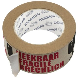 RAADHUIS Signalklebeband ECO "ZERBRECHLICH" 50 mm x 50 m aus Papier 85 g/qm