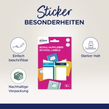 AVERY Buchetiketten Papier 44 x 64 mm farbige Rahmen 8 Etiketten auf 2 Bögen