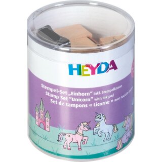 HEYDA Motivstempel-Set "Einhorn" Klarsicht-Runddose 15 Stempel