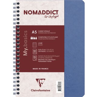 Clairefontaine Spiralbuch NOMADDICT DIN A5 blau liniert 50 Blatt