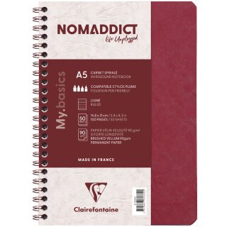 Clairefontaine Spiralbuch NOMADDICT DIN A5 rot liniert 50 Blatt