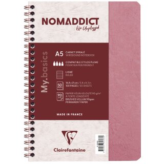 Clairefontaine Spiralbuch NOMADDICT DIN A5 rosa kariert 50 Blatt