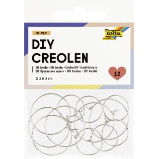 folia DIY Creolen silber Größen sortiert 12 Stück
