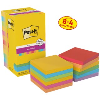Post-it Haftnotizen super sticky notes 76 x 76 mm 8+4